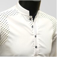 White Titanium Cotton Shalwar Kameez With Black polka dot Contrast 